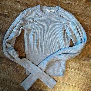 Veronica Beard Jude Jeweled Crewneck Blouson-Sleeve Wool Knit Sweater